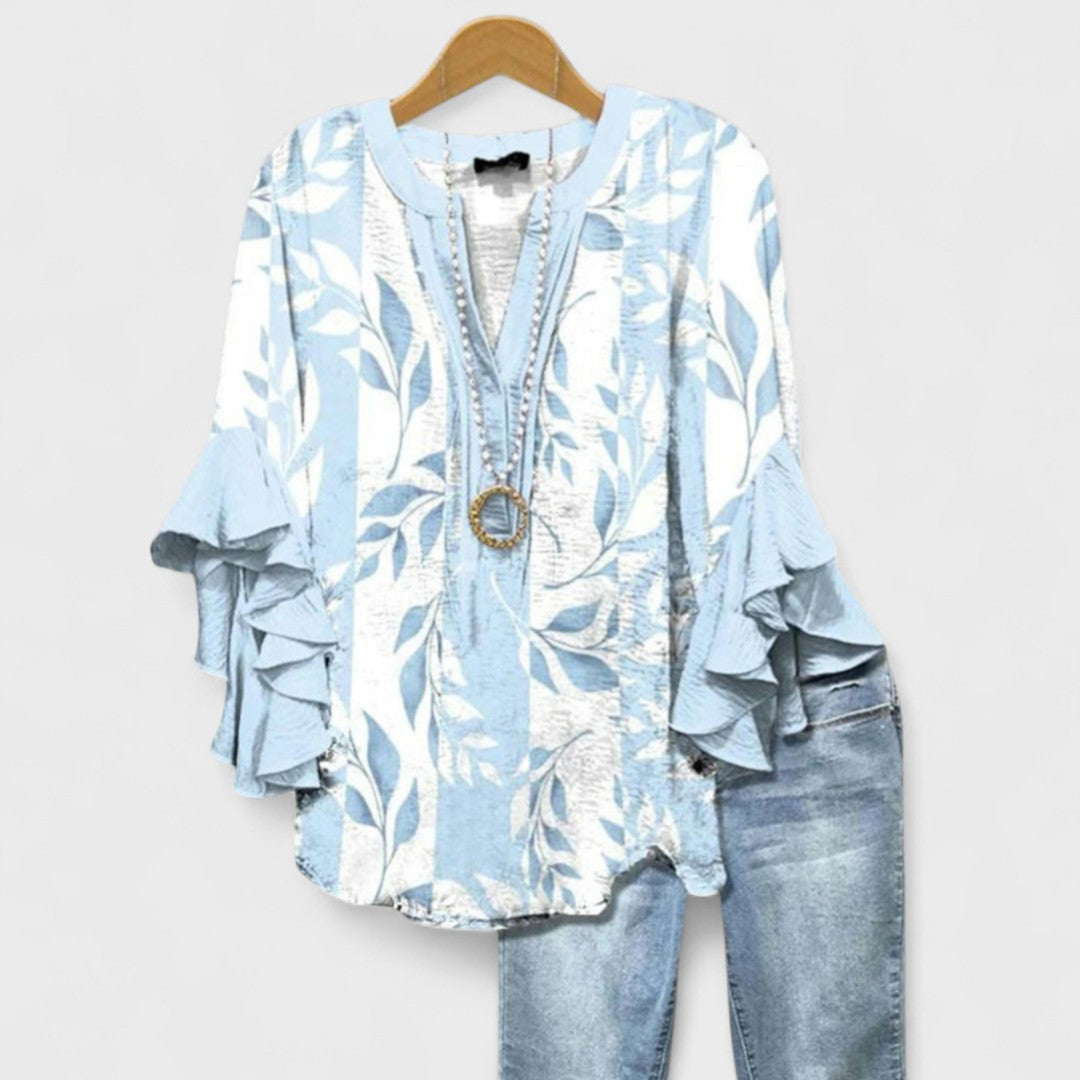 Larisa Ruffle Sleeve Top - Light Blue