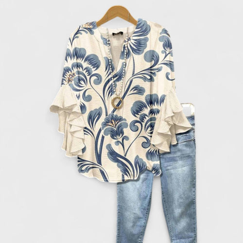 Larisa Ruffle Sleeve Top - White