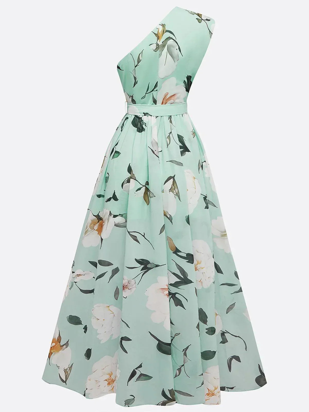 Leda One Shoulder Floral Maxi Dress - Mint Floral
