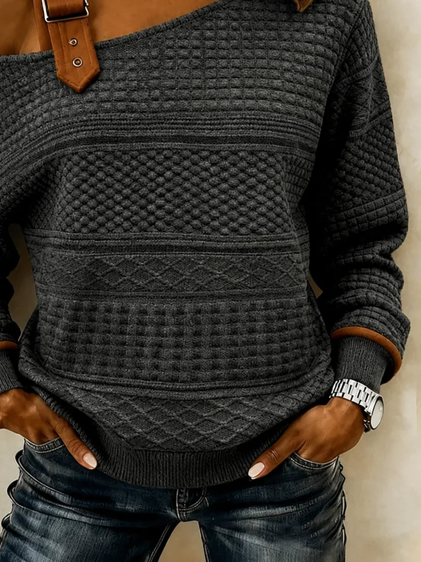 Liya Asymmetric Off Shoulder Buckle Top - Charcoal Gray