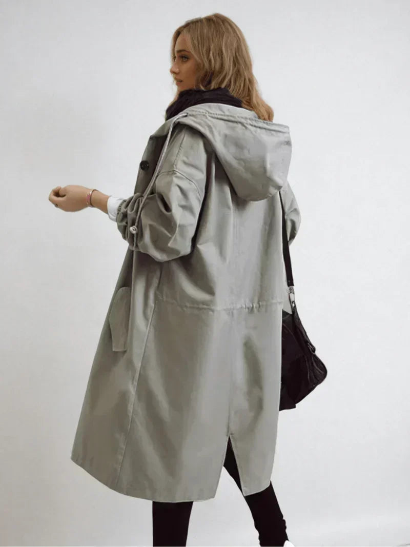 Luana Oversized Hooded Longline Raincoat - Gray