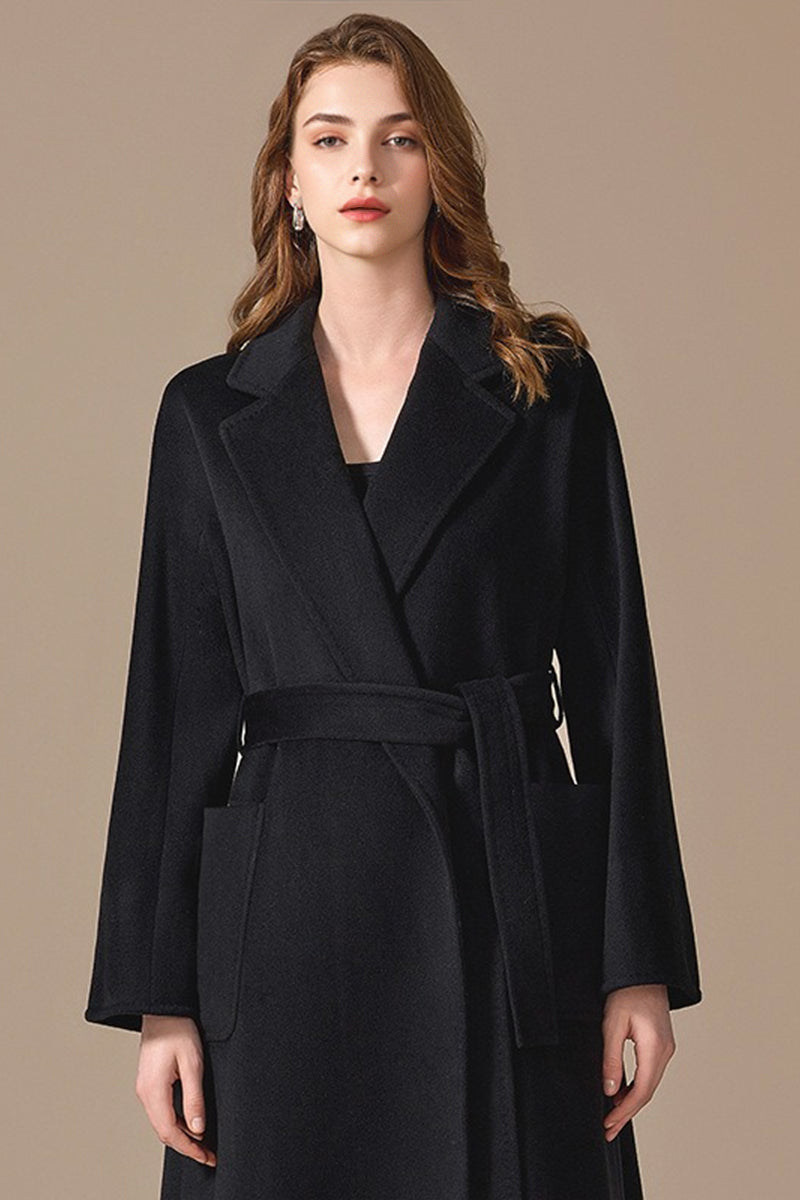 Lucasta Belted Long Wrap Coat - Black