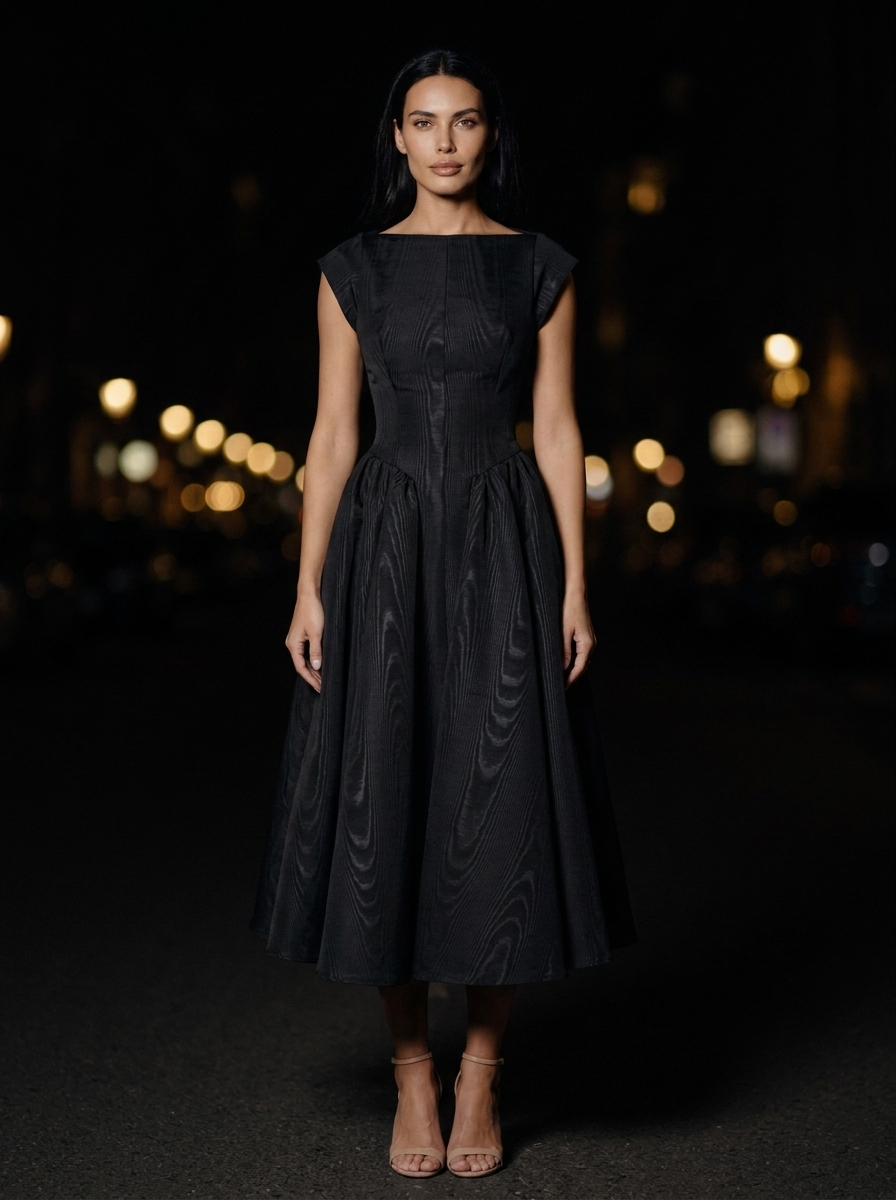 Maelis Cap Sleeve Velvet Midi Dress - Black