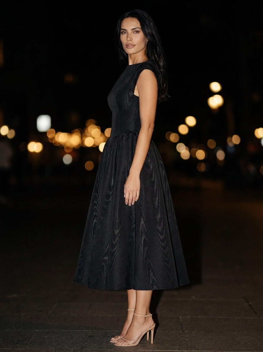 Maelis Cap Sleeve Velvet Midi Dress - Black