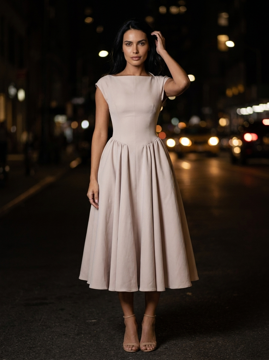 Maelis Cap Sleeve Velvet Midi Dress - Blush Beige