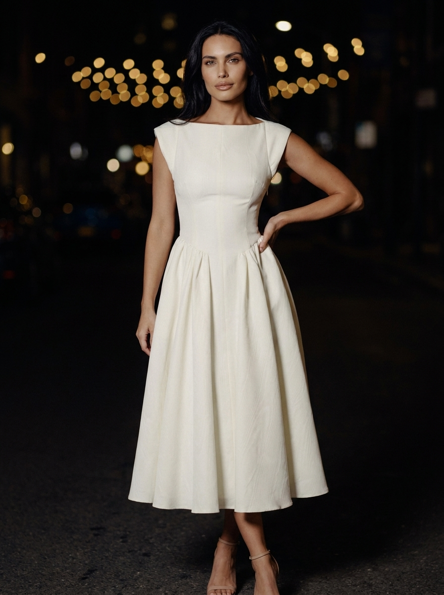 Maelis Cap Sleeve Velvet Midi Dress - Ivory