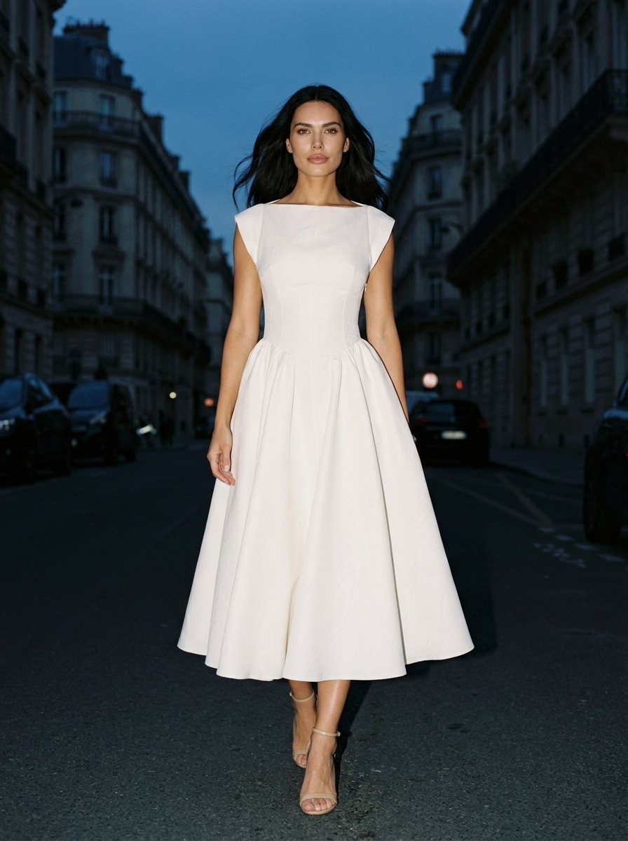 Maelis Cap Sleeve Velvet Midi Dress - Ivory