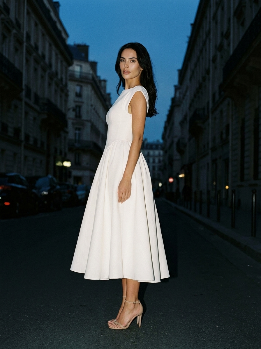 Maelis Cap Sleeve Velvet Midi Dress - Ivory