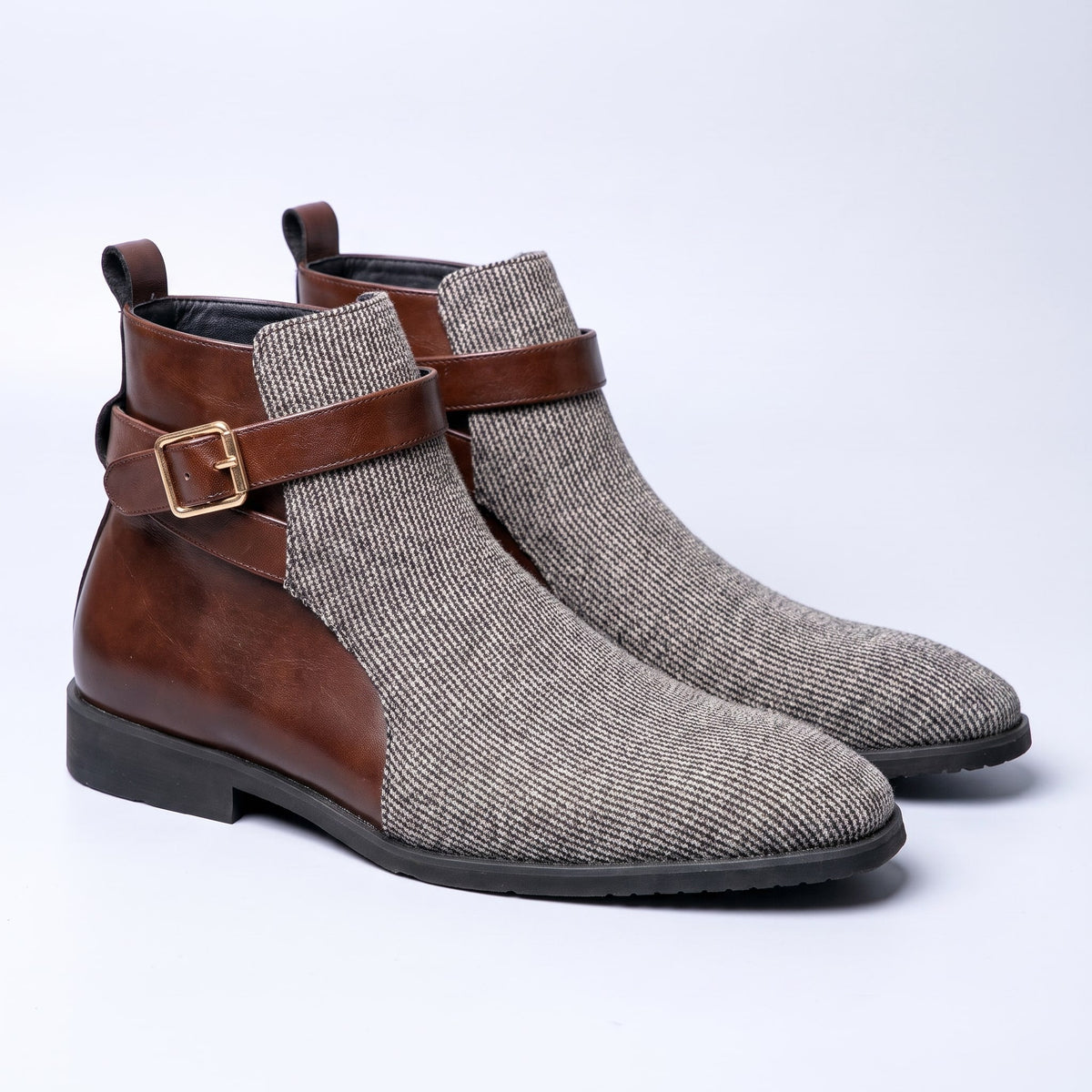 Magnus Corduroy Buckle Ankle Boots - Gray