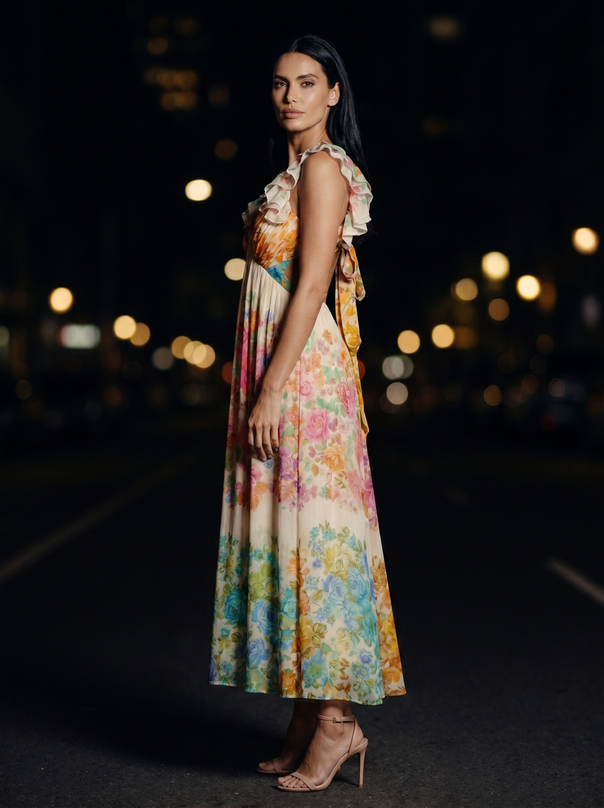 Malin Ruffle Strap Floral Maxi Dress - Ivory Floral