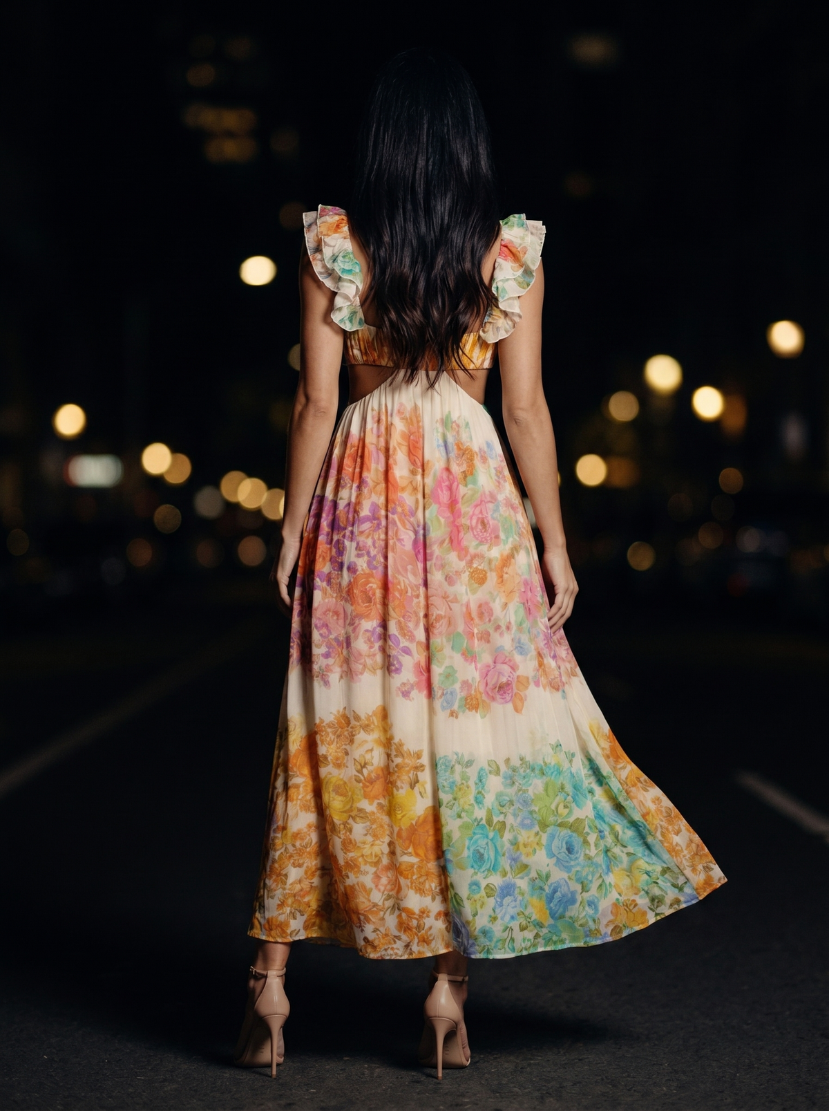 Malin Ruffle Strap Floral Maxi Dress - Ivory Floral