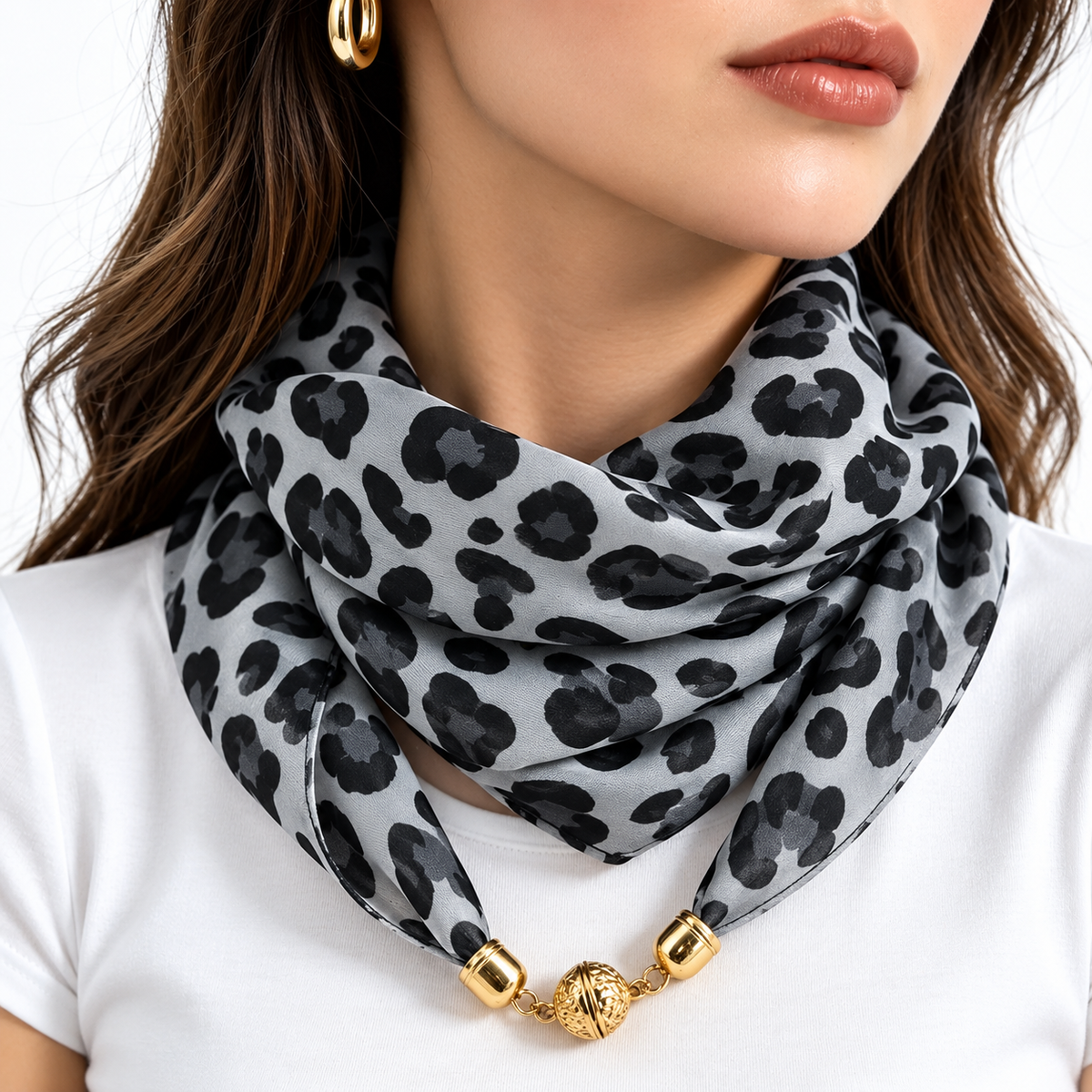 Manon Leopard Print Scarf Topper - Gray