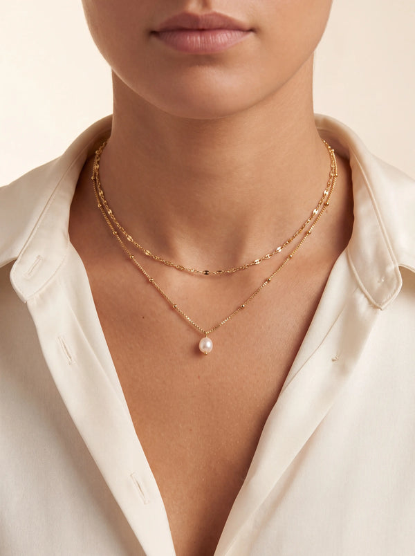 Marisela Gold Layered Pearl Necklace