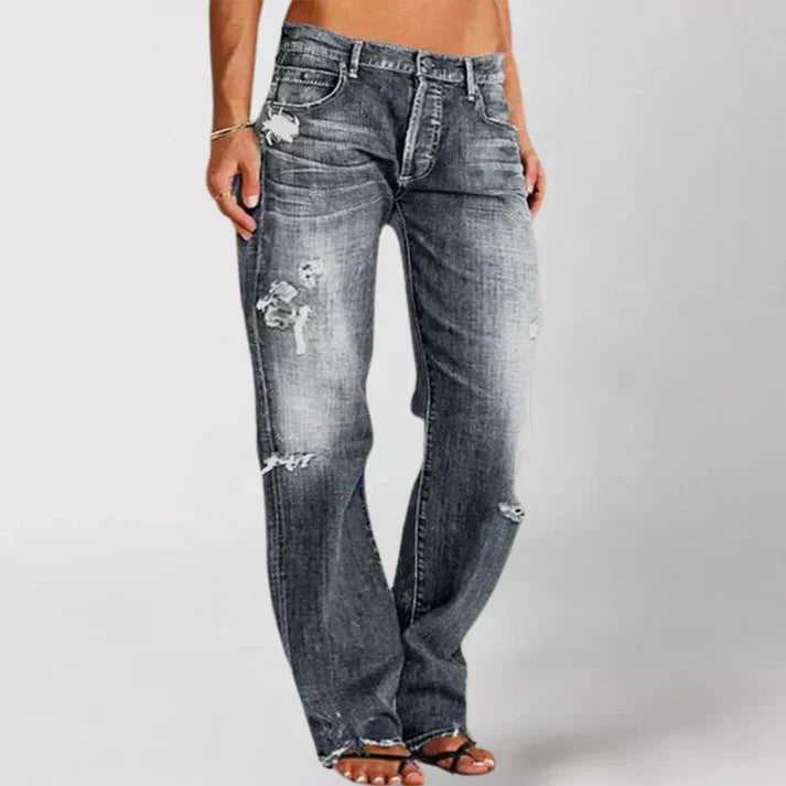 Marlo Distressed High Waist Jeans - Gray Wash