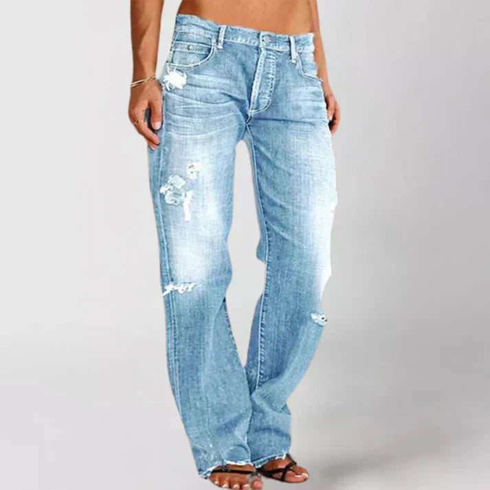 Marlo Distressed High Waist Jeans - Light Blue Wash