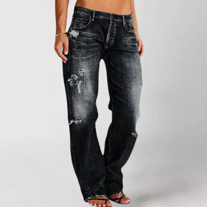 Marlo Distressed High Waist Jeans - Washed Black