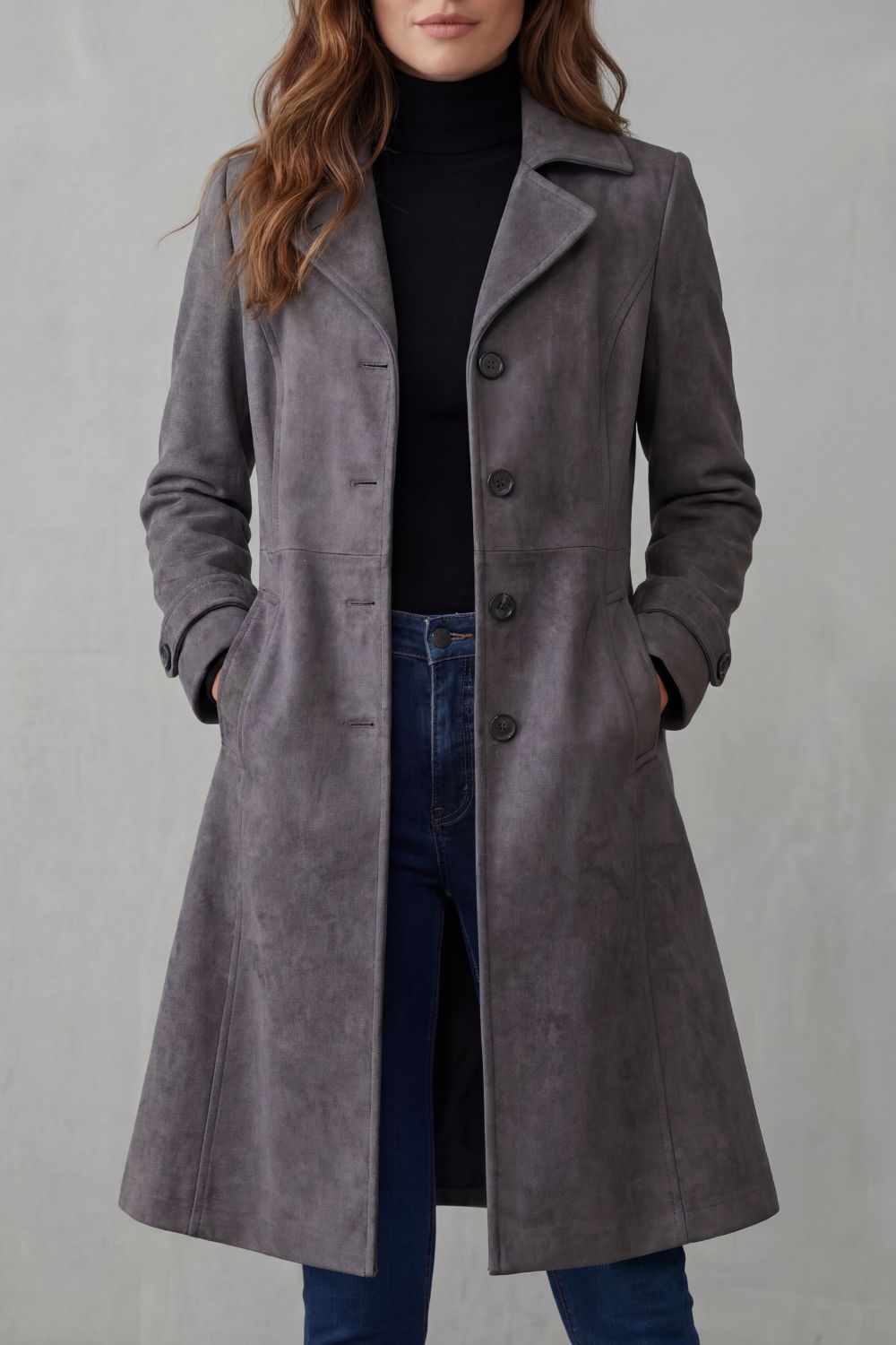 Marloe Suede Longline Coat - Charcoal