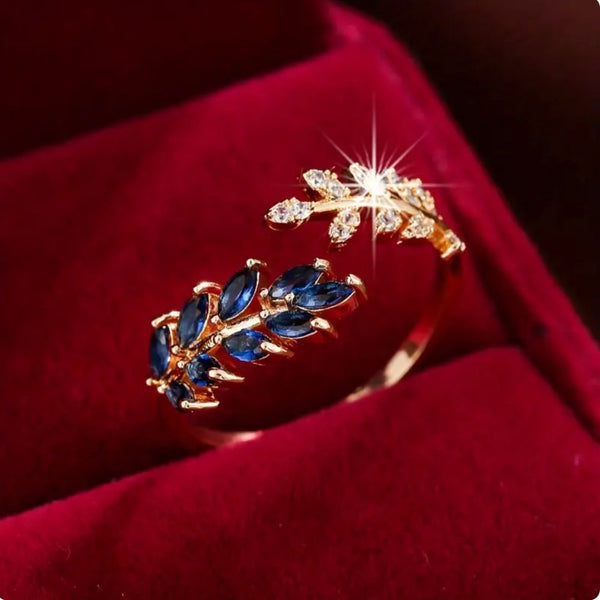 Meadow Blue Crystal Leaf Ring
