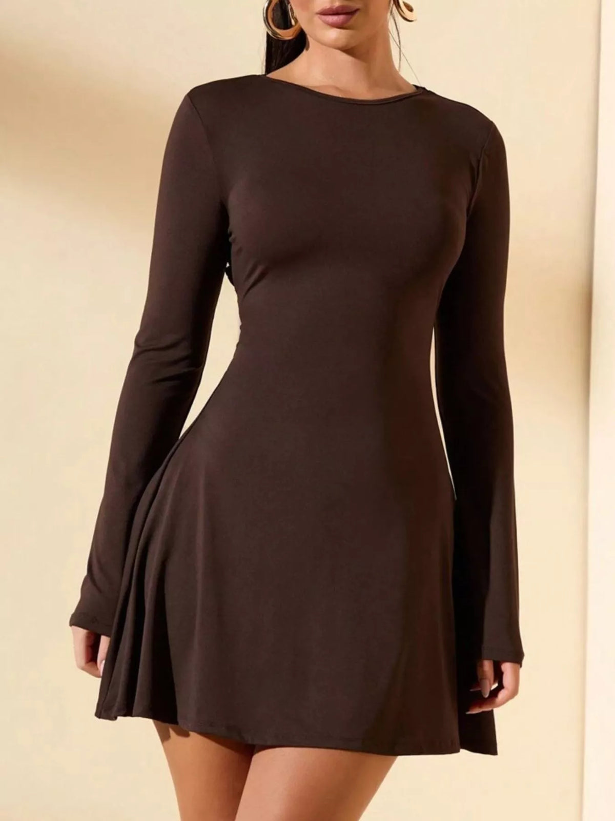 Melia Lace-Up Back Knit Mini Dress - Chocolate Brown