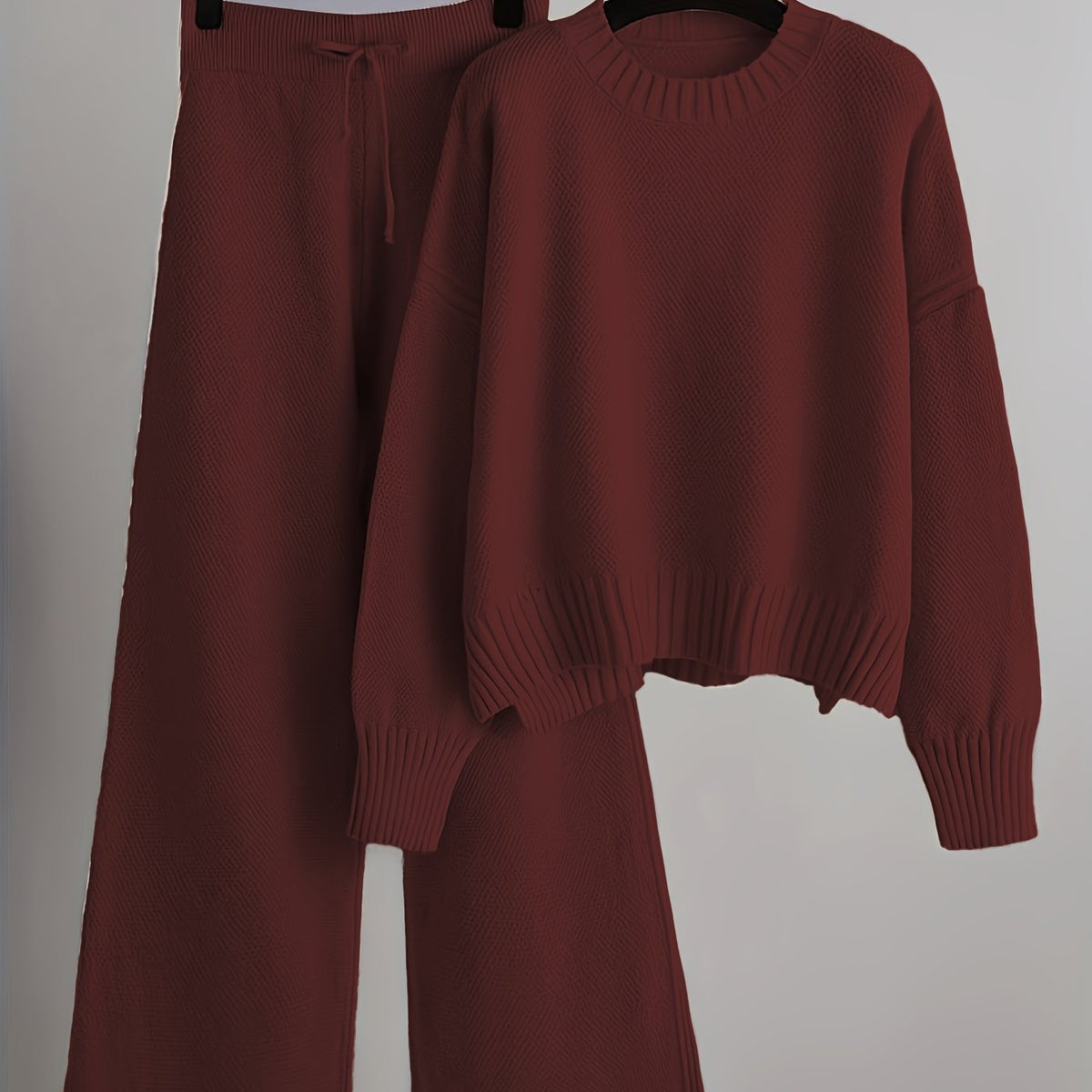 Melisa Knit Top and Wide-Leg Pants Set - Burgundy
