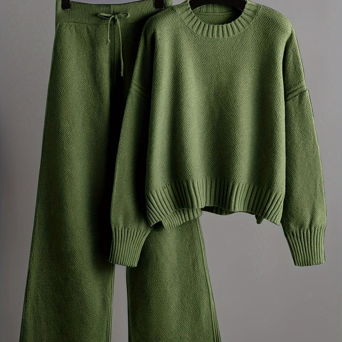 Melisa Knit Top and Wide-Leg Pants Set - Green