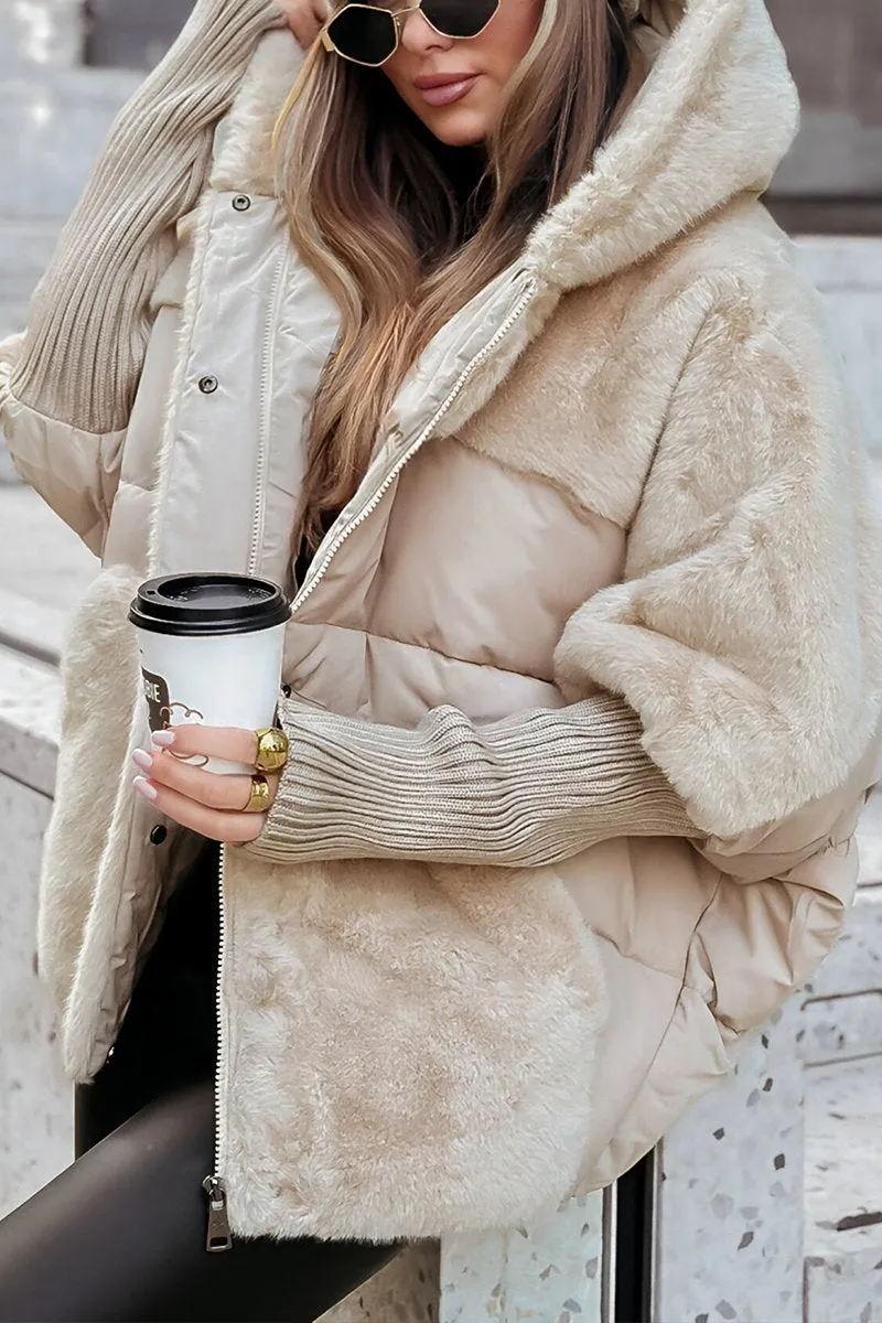 Moira Hooded Puffer Jacket - Beige