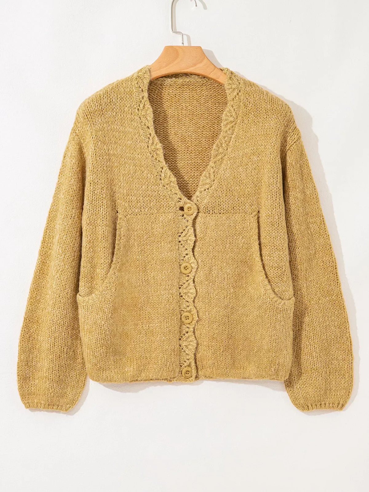 Octavie Scalloped Lantern Sleeve Cardigan - Mustard