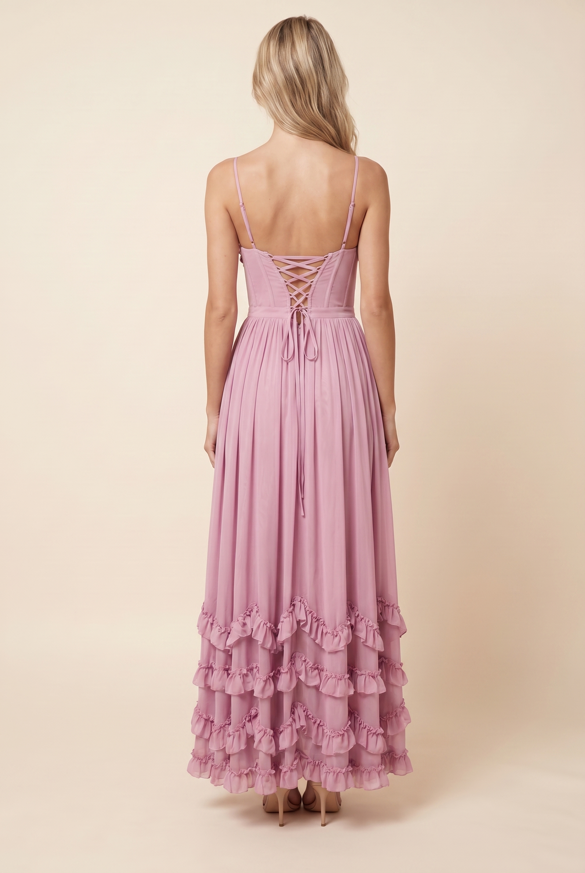 Odalys Corset Tiered Ruffle Maxi Dress - Rose Pink