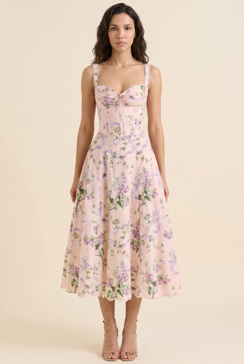 Oliana Floral Corset Midi Dress - Blush Lilac Floral