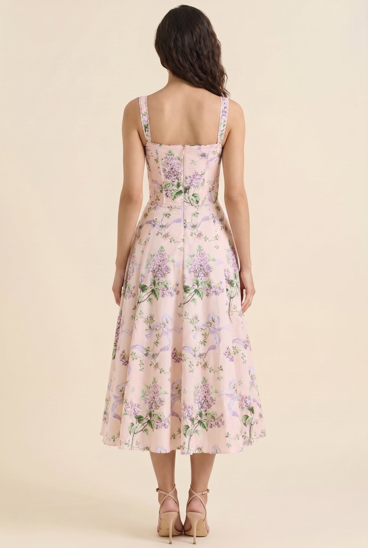 Oliana Floral Corset Midi Dress - Blush Lilac Floral