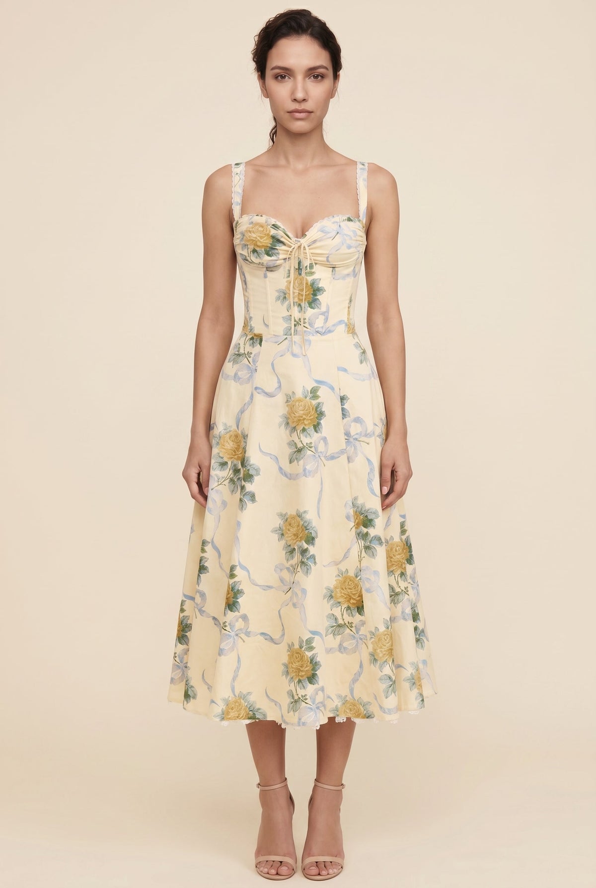 Oliana Floral Corset Midi Dress - Butter Yellow Floral