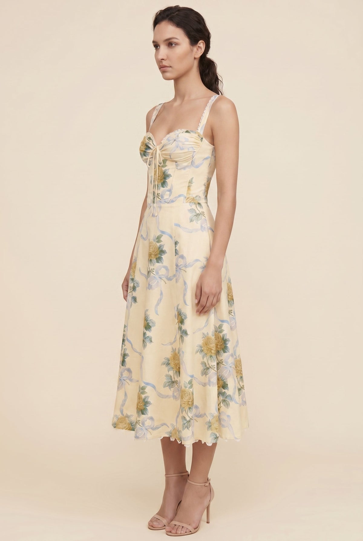 Oliana Floral Corset Midi Dress - Butter Yellow Floral