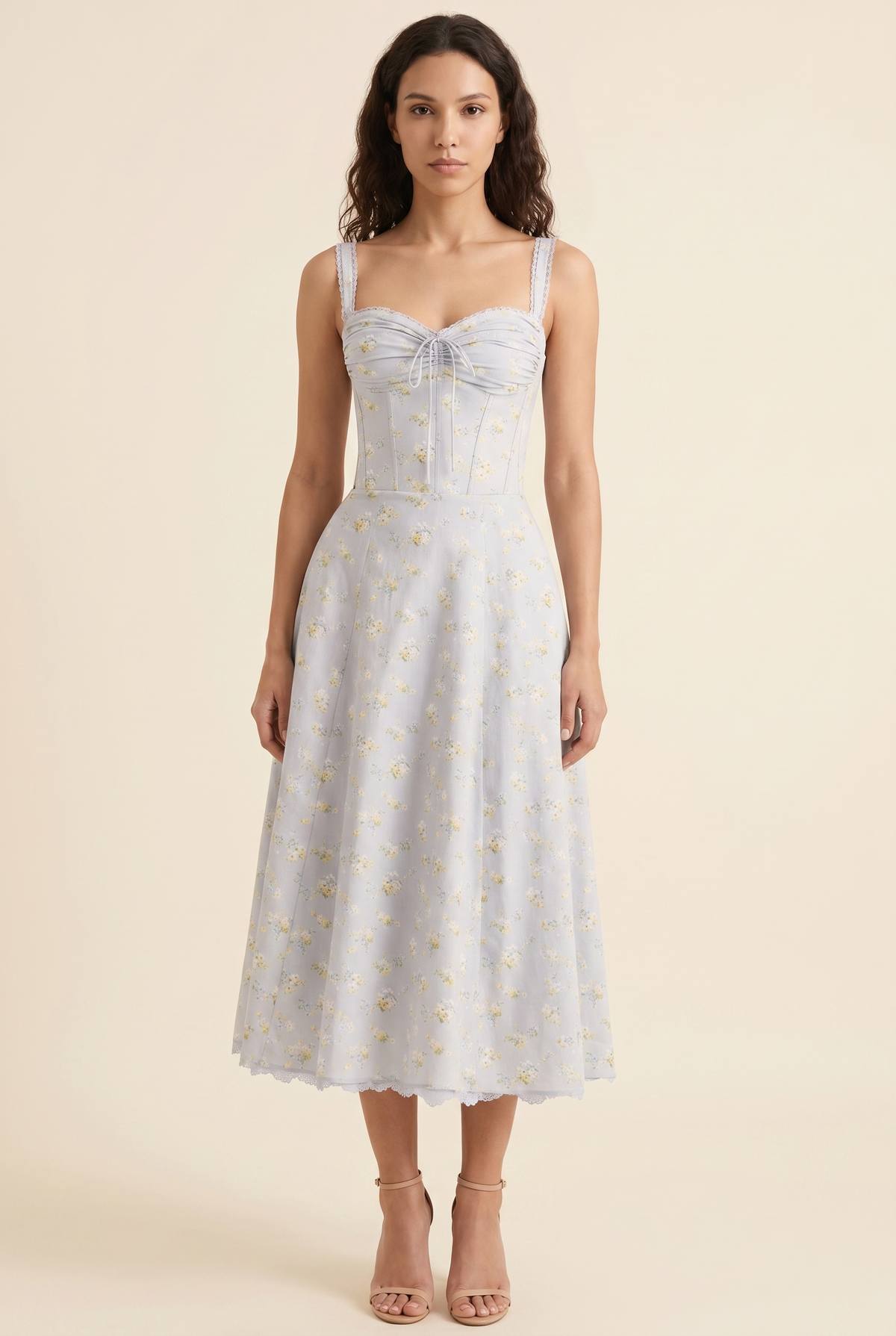 Oliana Floral Corset Midi Dress - Powder Blue