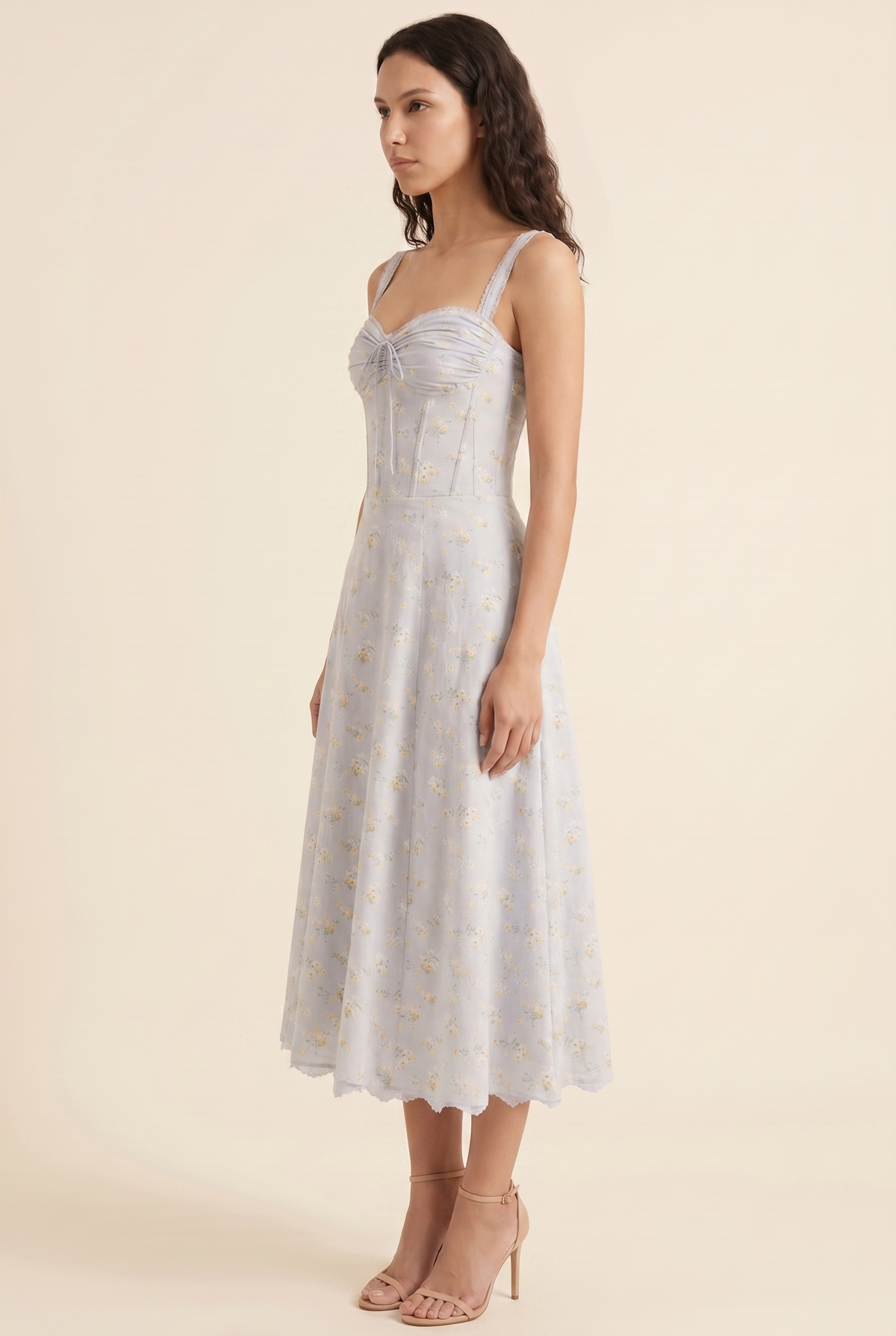 Oliana Floral Corset Midi Dress - Powder Blue
