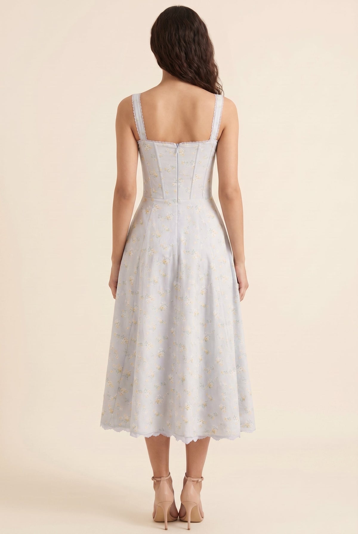 Oliana Floral Corset Midi Dress - Powder Blue