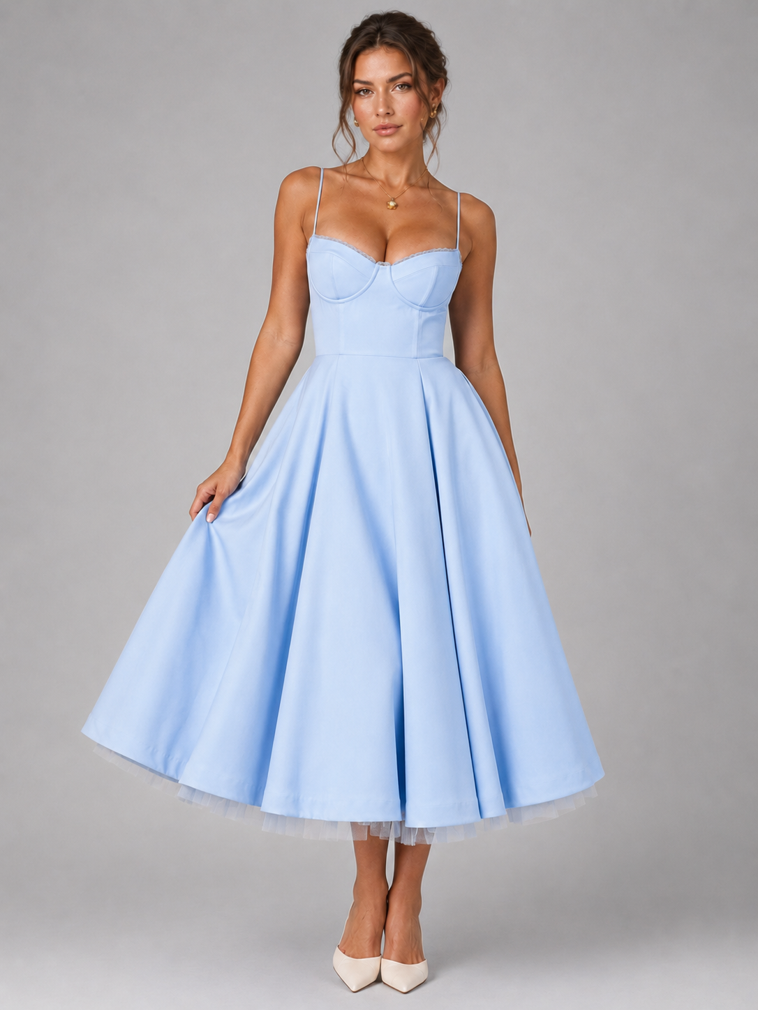 Ondina Corset Midi Dress - Light Blue