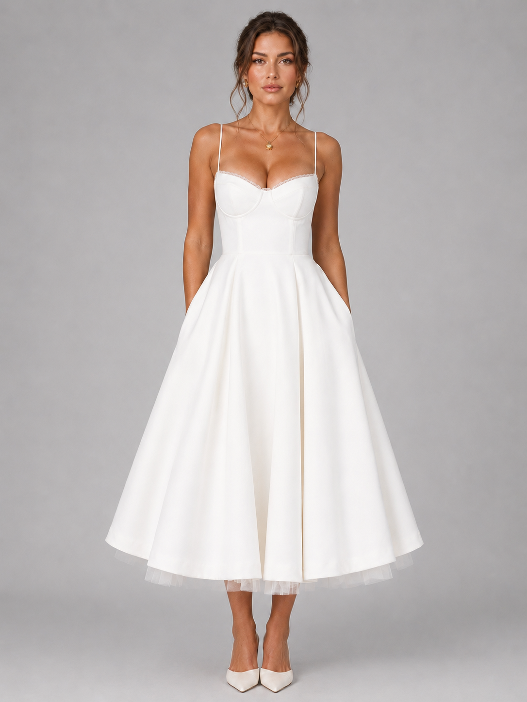 Ondina Corset Midi Dress - White