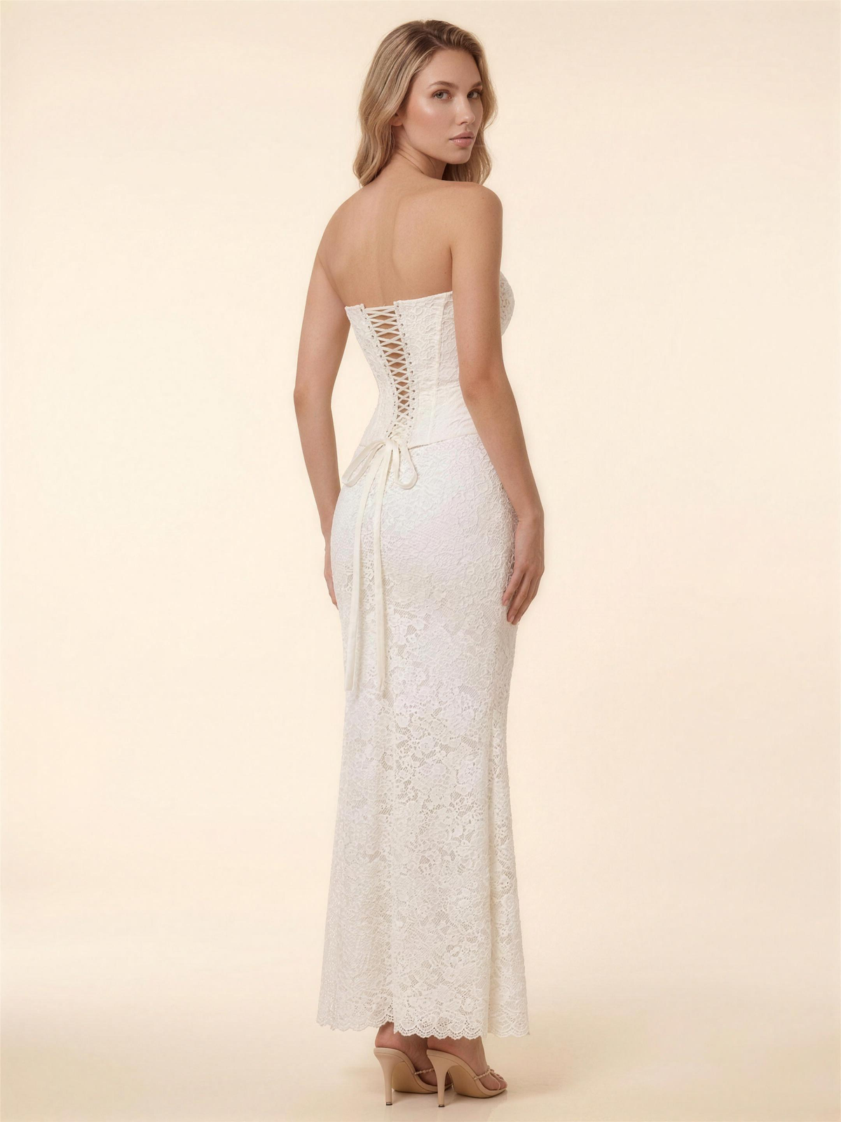Onora Lace Corset Strapless Maxi Dress - Ivory