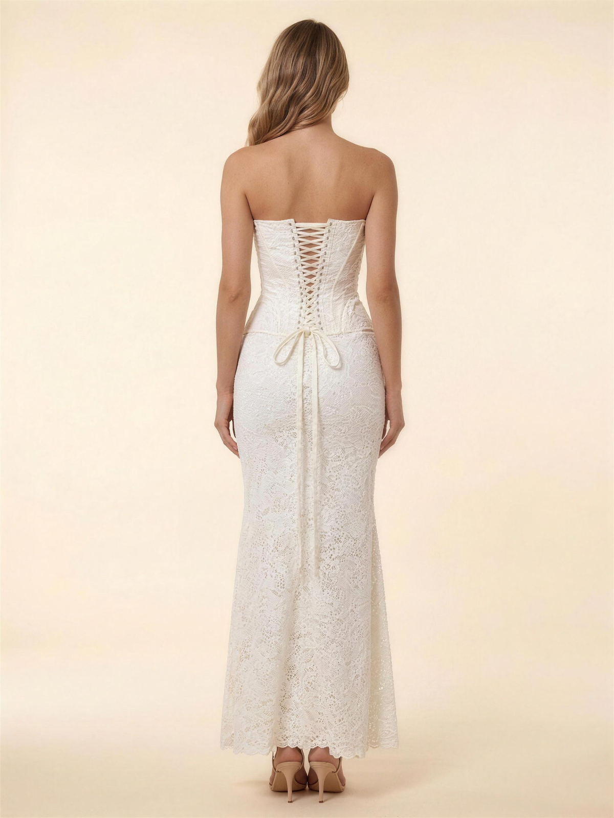 Onora Lace Corset Strapless Maxi Dress - Ivory