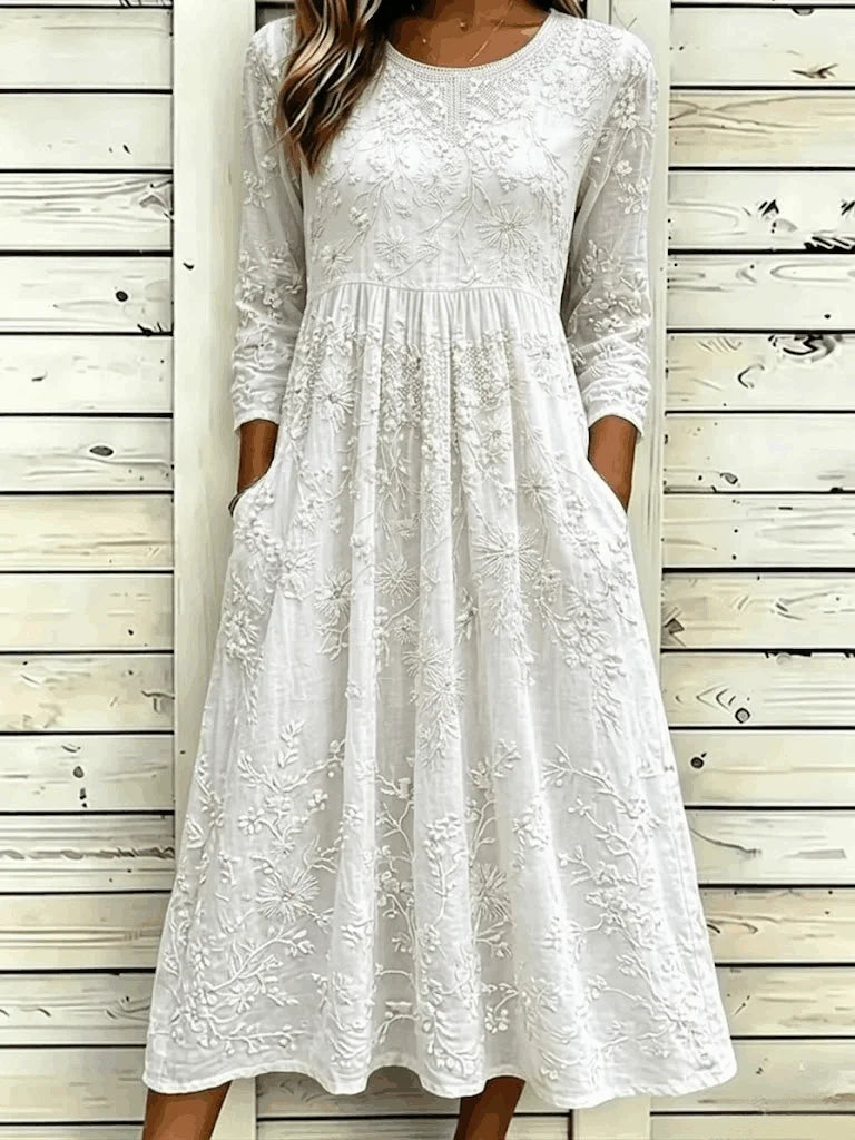 Ornella Floral Embroidered Maxi Dress - White