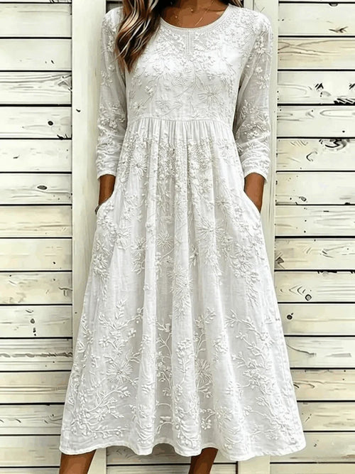 Ornella Floral Embroidered Maxi Dress - White