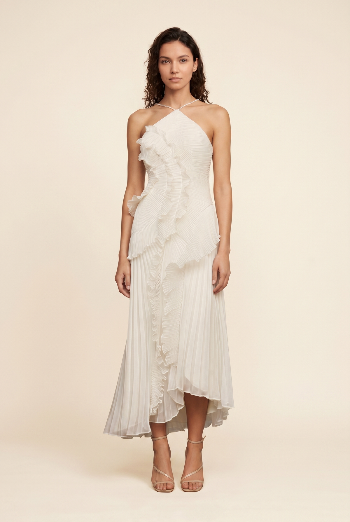 Persia Halter Ruffle Maxi Dress - Ivory
