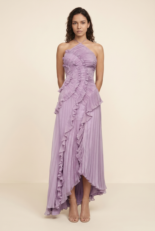 Persia Halter Ruffle Maxi Dress - Lavender