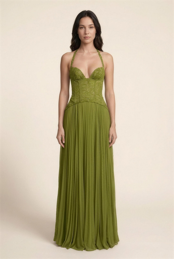 Petunia Halter Lace-Up Maxi Dress