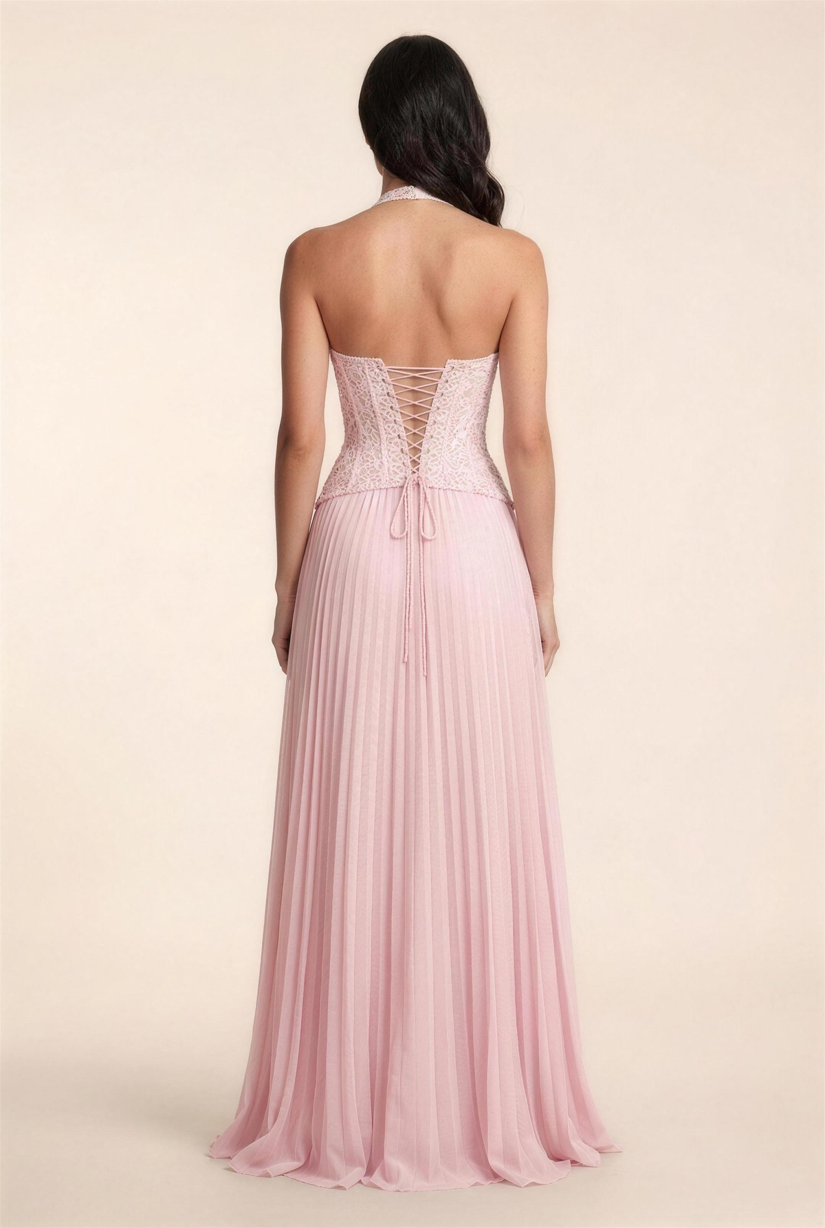 Petunia Halter Lace-Up Maxi Dress - Pink