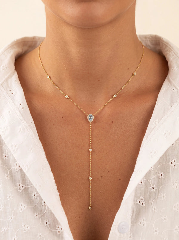 Primrose Blue Teardrop Lariat Necklace