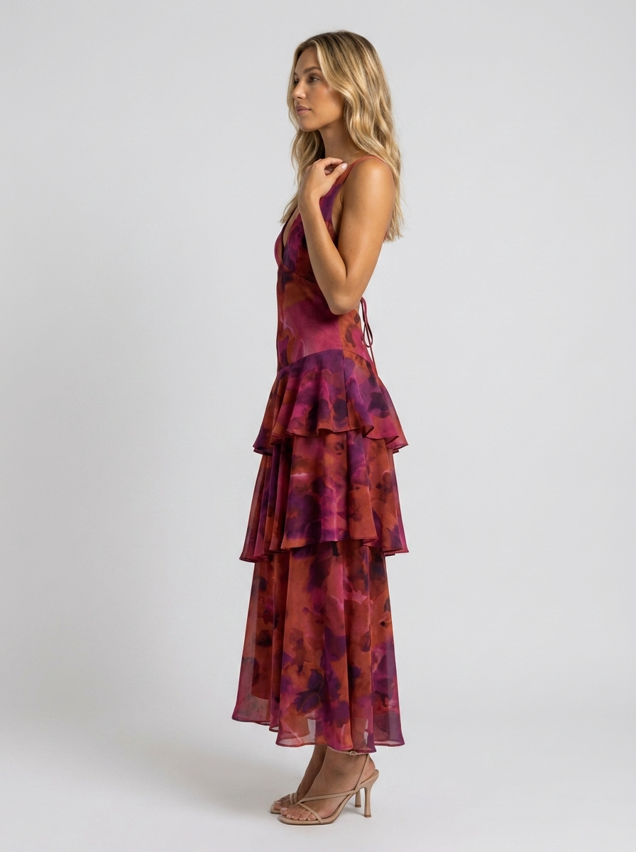 Prisca Floral Tiered Ruffle Maxi Dress - Berry Floral