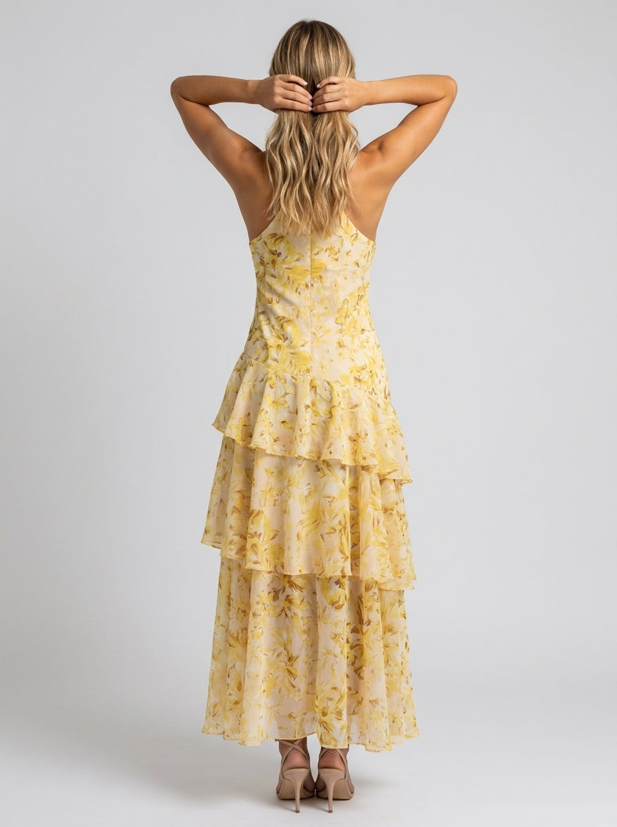 Prisca Floral Tiered Ruffle Maxi Dress - Yellow Floral