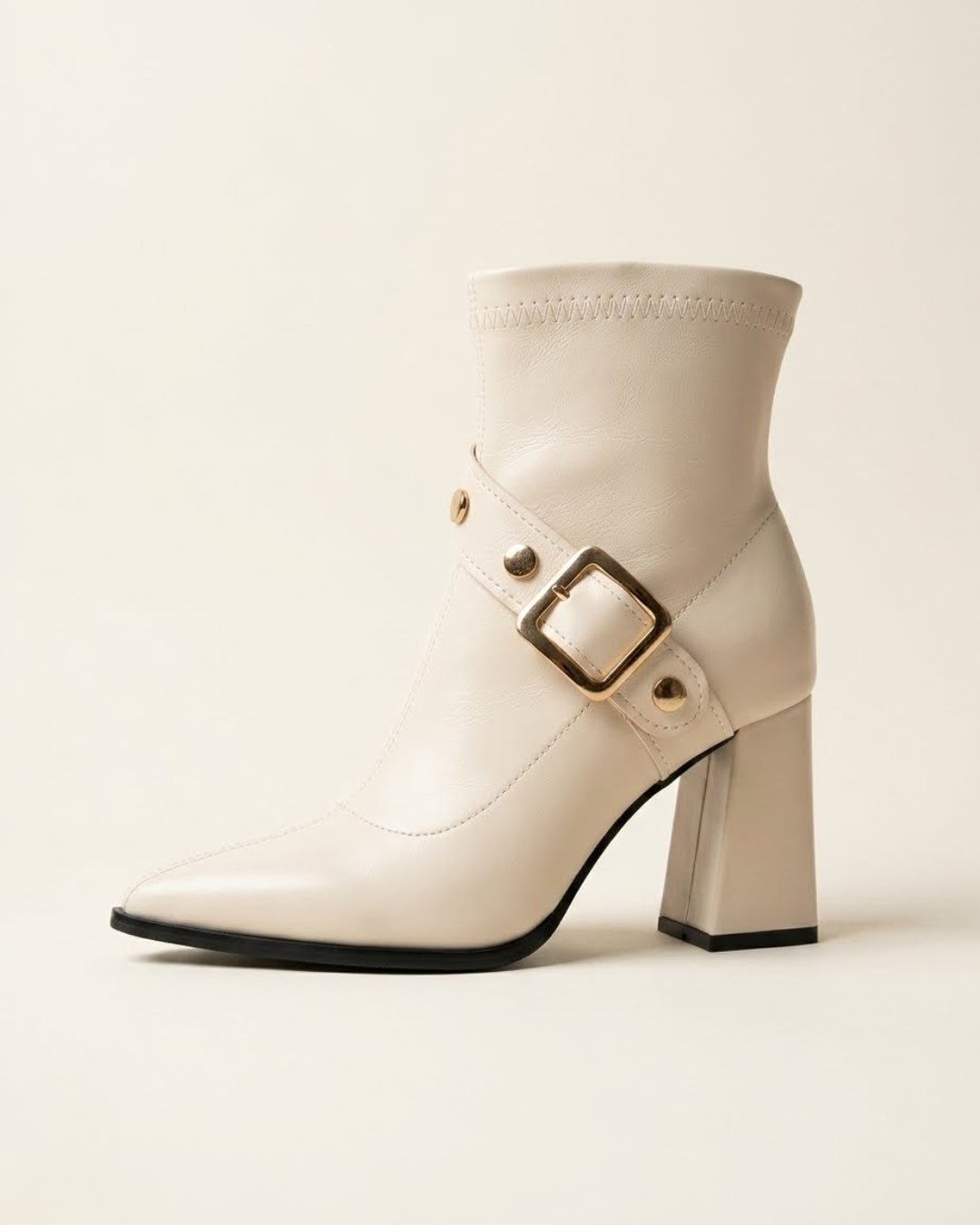 Priscille Buckled Ankle Boots - Beige