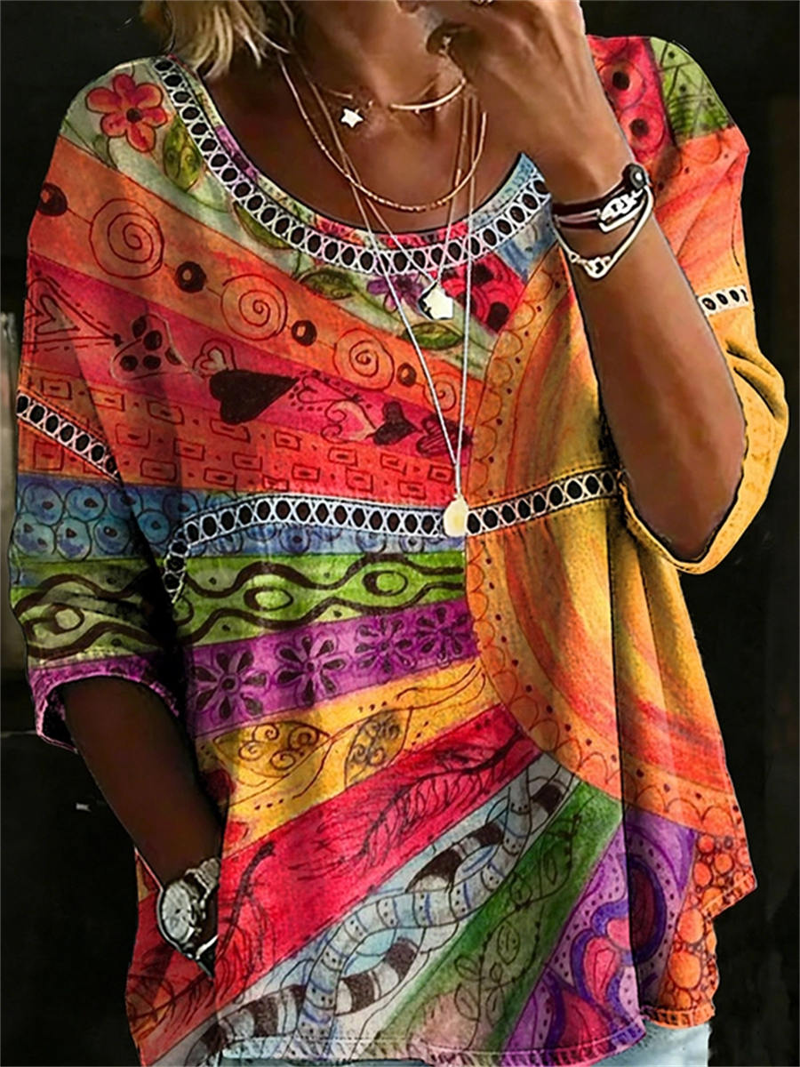 Quella Lace Trim Rainbow Print Blouse - Rainbow Print